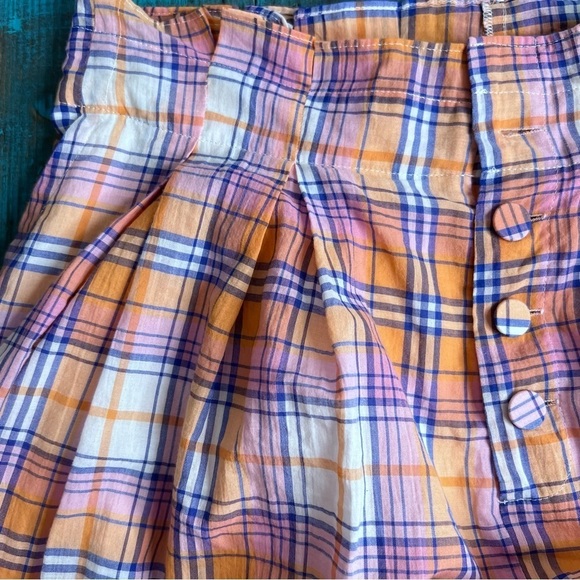 Free People Serendipity Shorts High Waist Paper Bag Plaid Guava Combo Orange LG - Picture 3 of 12